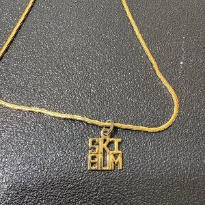 Vintage SKI BUM Gold Plated Charm and Necklace Chain 18"